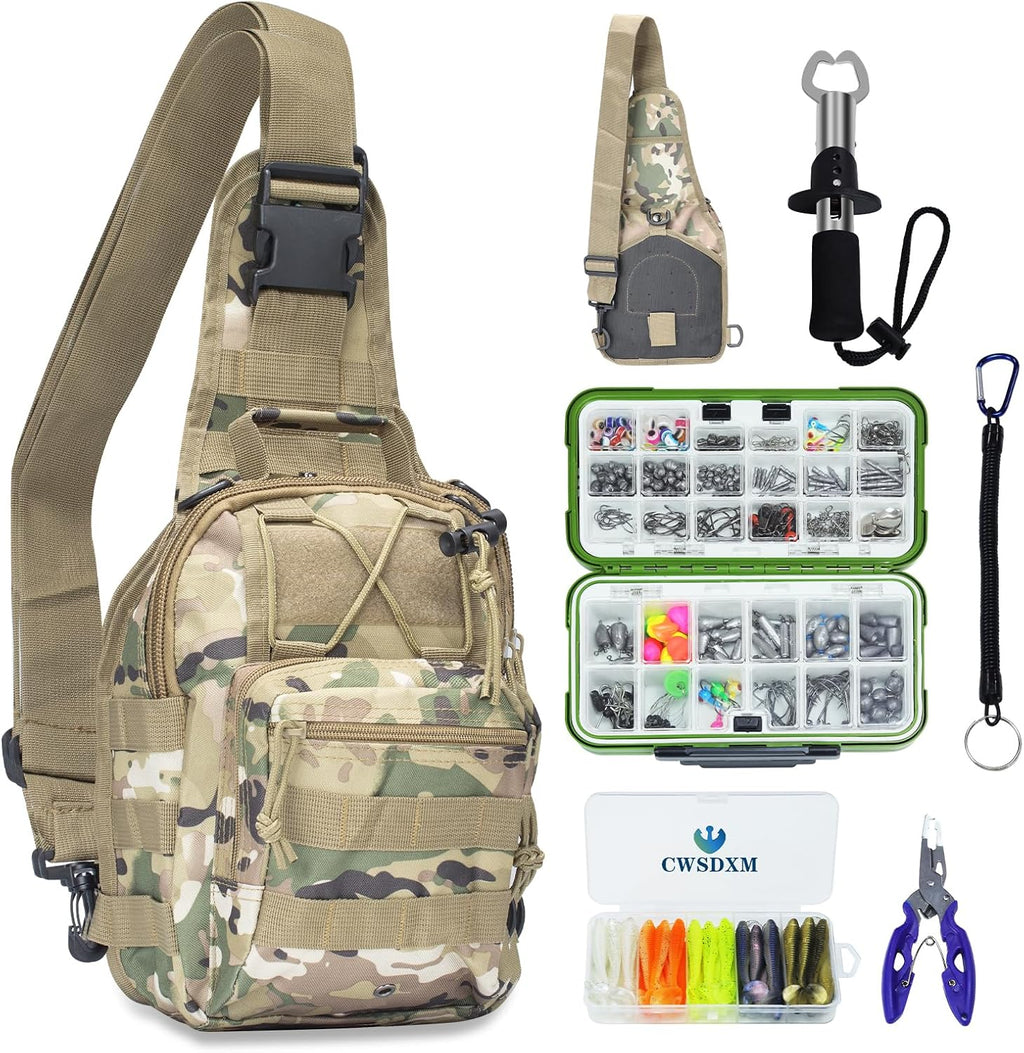 Waterproof Fishing Backpack with 2 Tackle Boxes, 2-Way Carry Design & Durable Material,Black, Khaki, Camo (Black with Two Tackle Boxes)