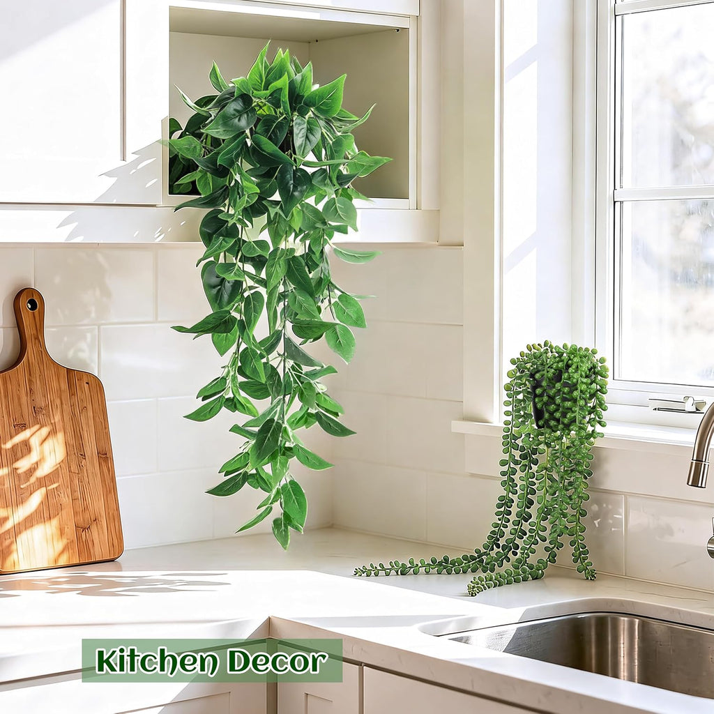 Der Rose 4Pcs Fake Hanging Plants with Lush Cascading Greenery