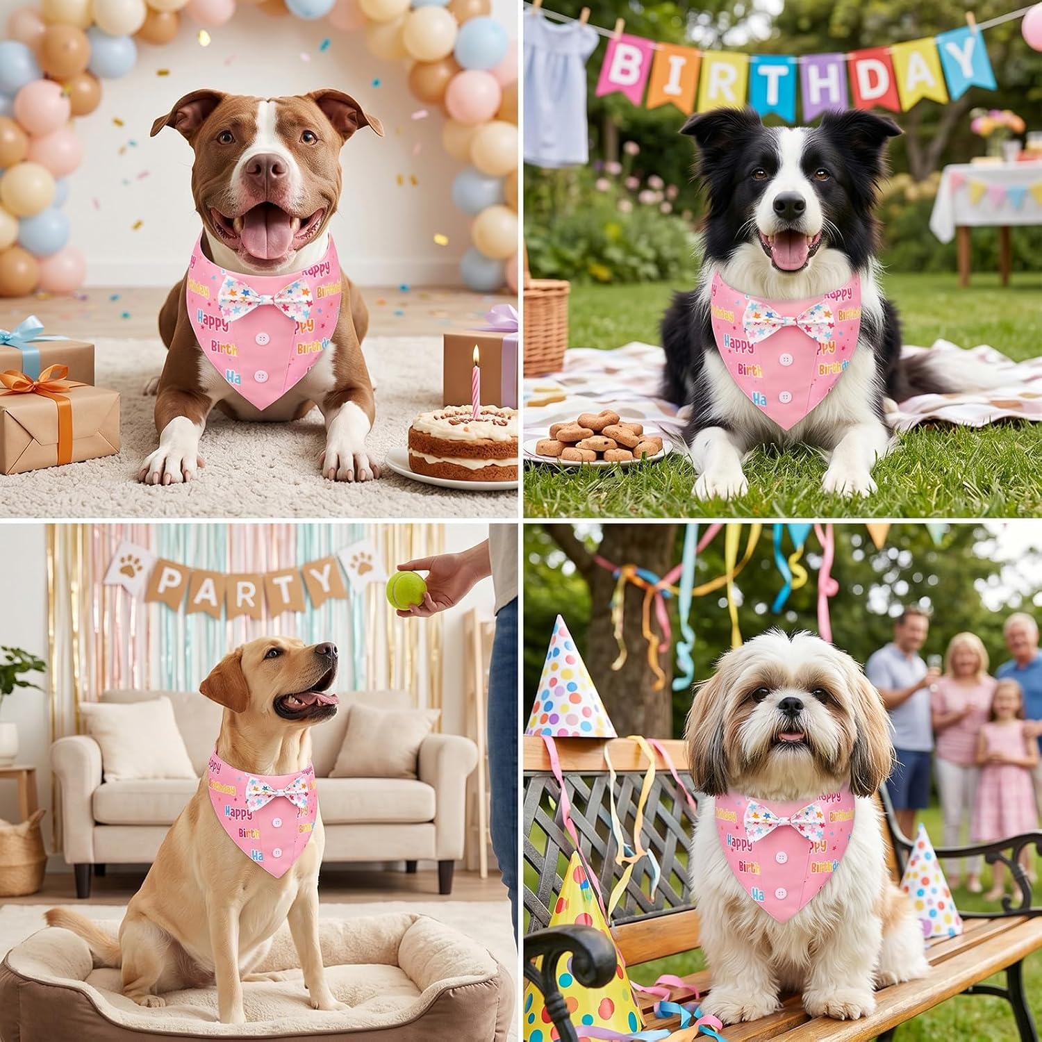 PTDECOR Birthday Dog Tuxedo, Pink Dog Collar Costumes with Bowtie, M