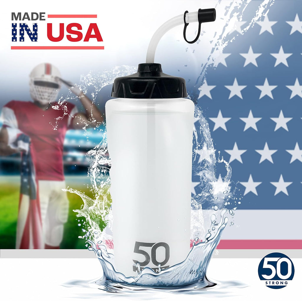 50 Strong | Hockey & Lacrosse Water Bottle with Straw, 2-Pack, 1 Liter
