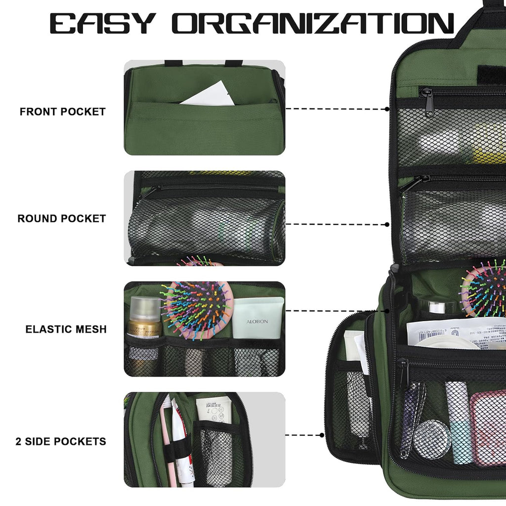 Goloni Hanging Toiletry Bag for Men Women, Water-Resistant Organizer,Green