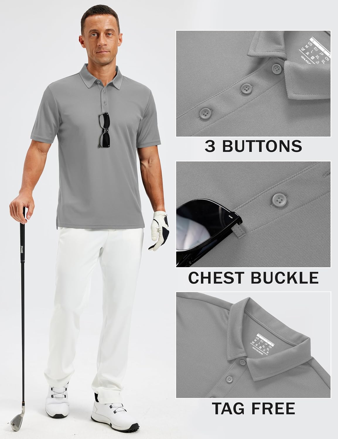 TACVASEN Men's Polo Shirts Short Sleeve Dry Fit Collared Golf Shirt