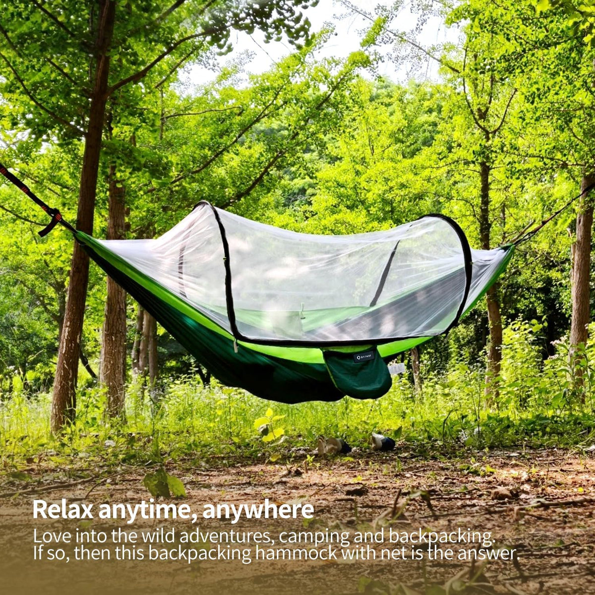 Hammock with Mosquito Net - Lightweight, Portable, 1 Person Hammock - for Camping, Hiking, Backpacking, Travel, a Festival, or The Beach (Dark Green)