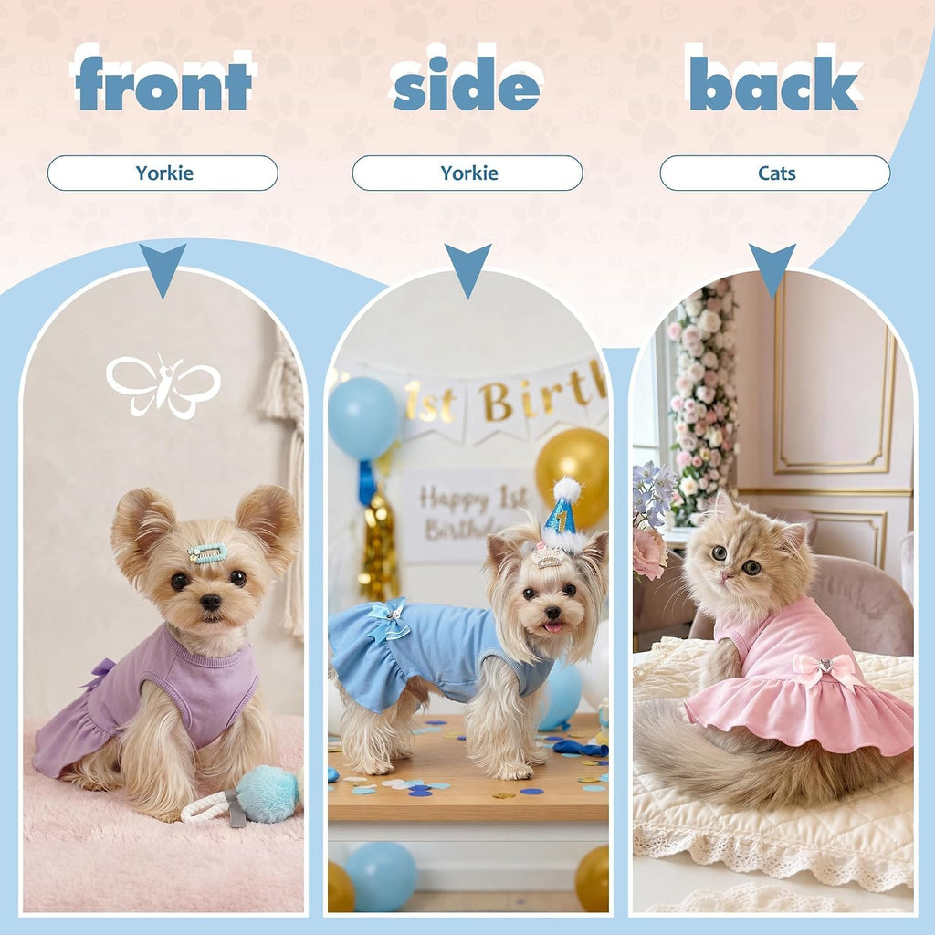 WOYYHO Small Dog Dress with Bowknot, Cute Sleeveless Puppy Princess Dress