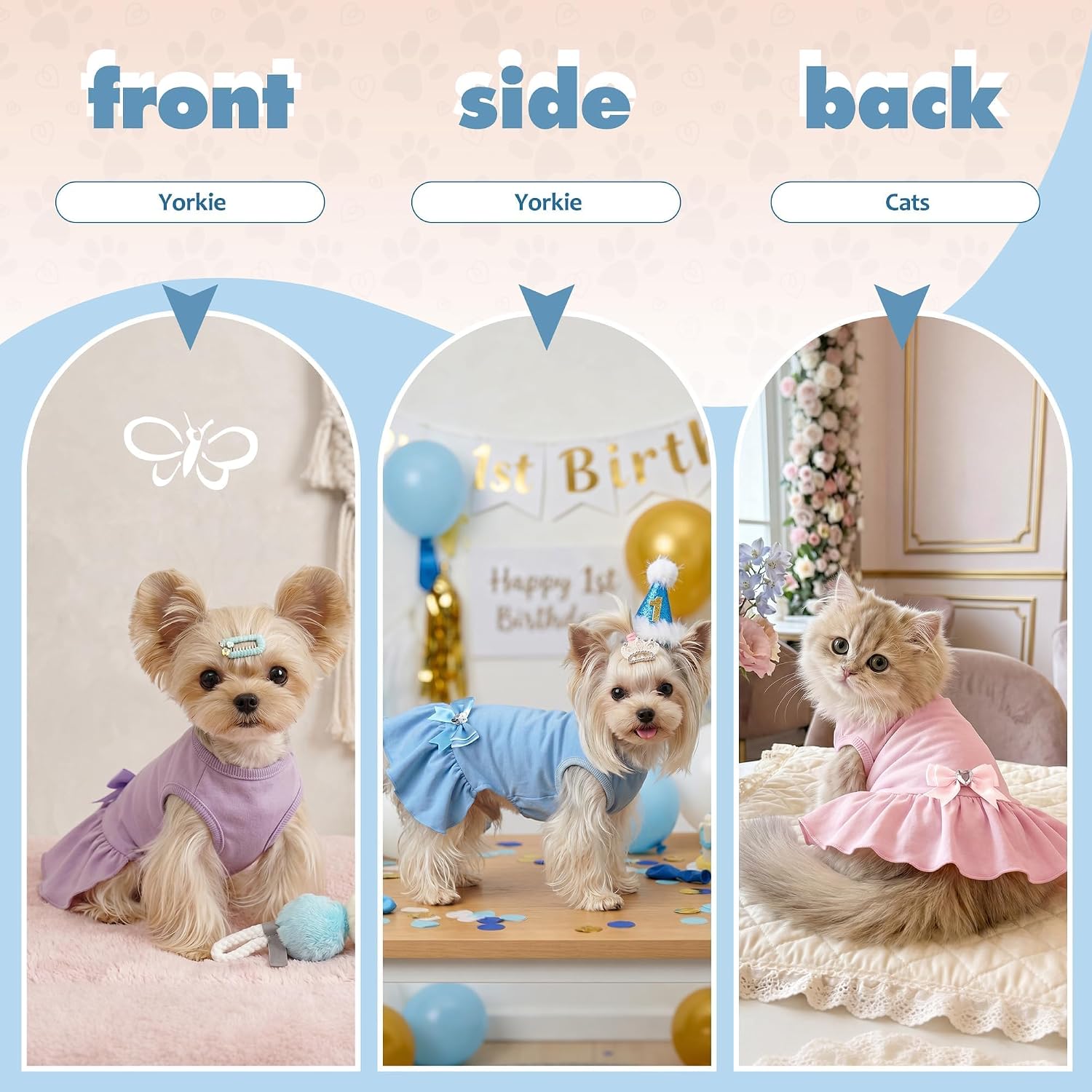WOYYHO Small Dog Dress with Bowknot, Cute Sleeveless Puppy Princess Dress