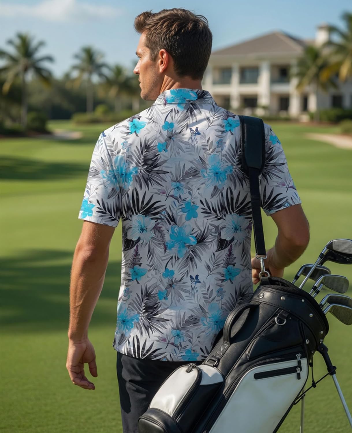Hodaweisolp Golf Shirts for Men Dry Fit Print Short Sleeve Polo Shirt