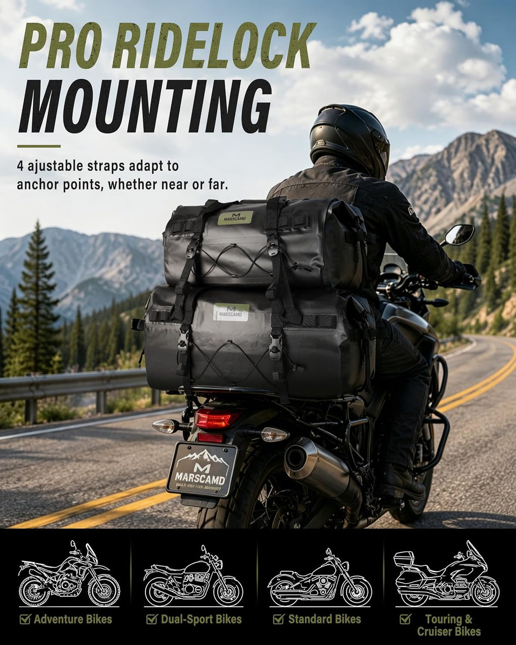Marscamd Waterproof Motorcycle Dry Bag, Tail Saddle Luggage Roll-Top Design