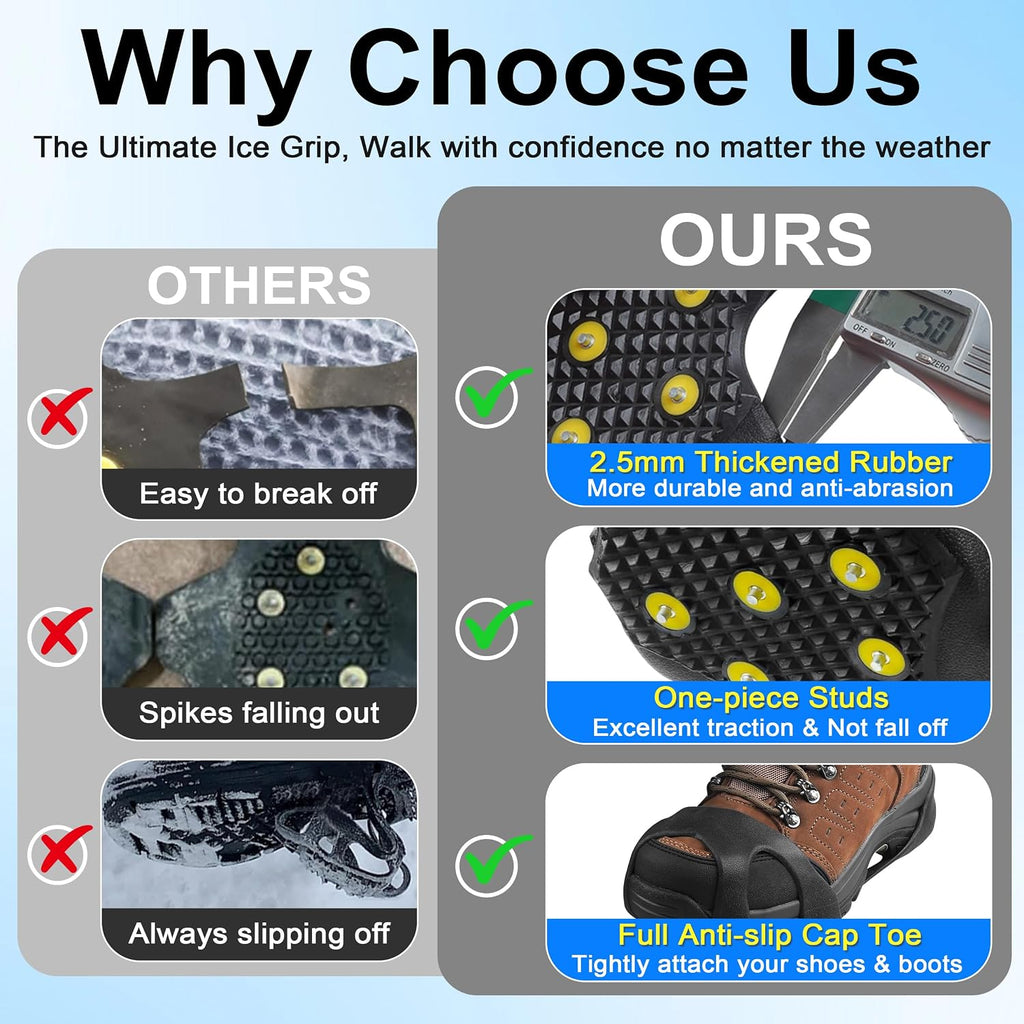 Ice Cleats for Shoes and Boots, Walk Traction Snow Cleats Crampons Anti Slip 11 Studs Ice Shoes Grippers for Women Men Ice Fishing Walking on Snow Ice