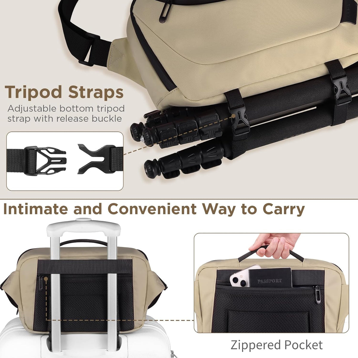 TAAOKA Camera Sling Bag,Waterproof Camera Case with Tripod Holder,Lightweight DSLR/SLR/Mirrorless Camera Bags Crossbody for photographers-Coffee