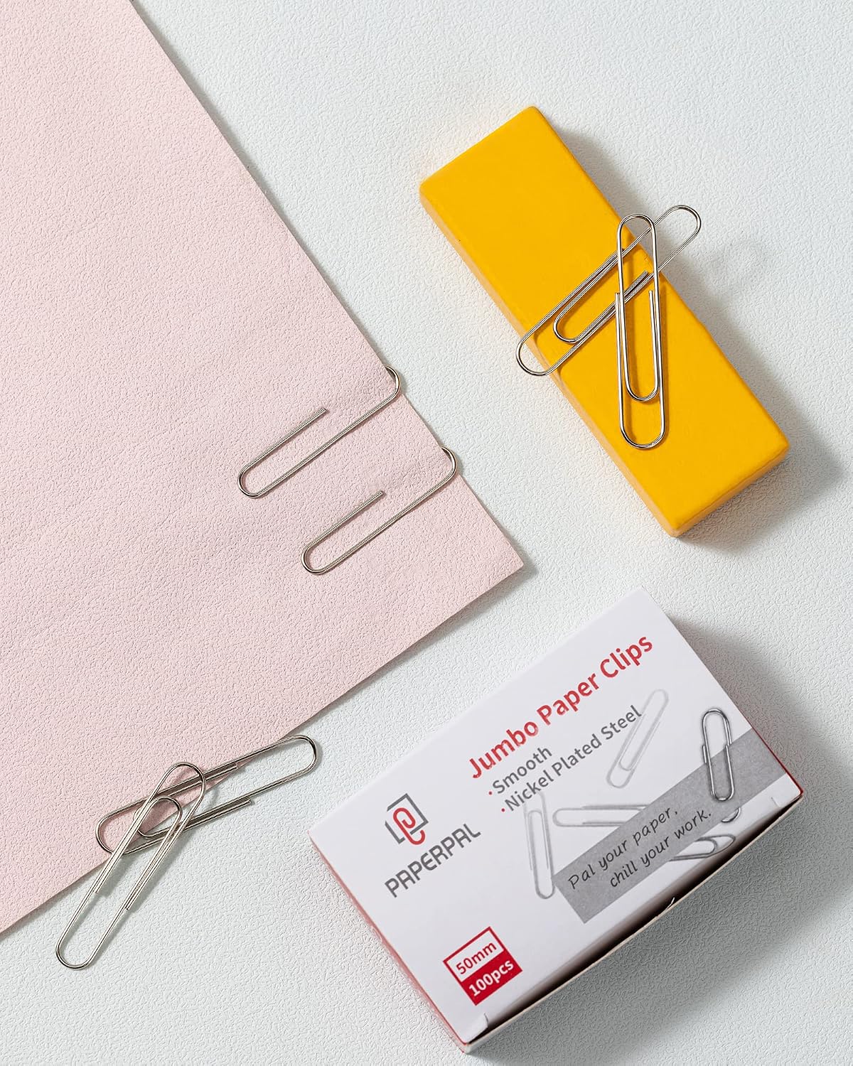 PAPERPAL Paperclips for Office School & Personal Use, Jumbo Smooth Paper Clip (2"), 1000 Large Paper Clips (10 Boxes of 100 Each), Silver