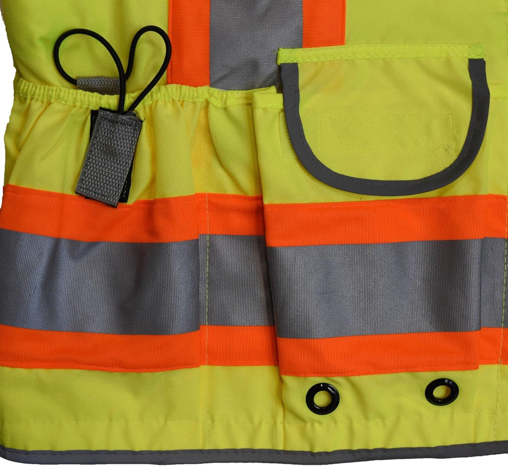 Radians SV55 Class 2 Heavy Woven Two Tone Engineer Vest with Padded Neck to Support Extra Weight in Cargo Pockets, Green, Large