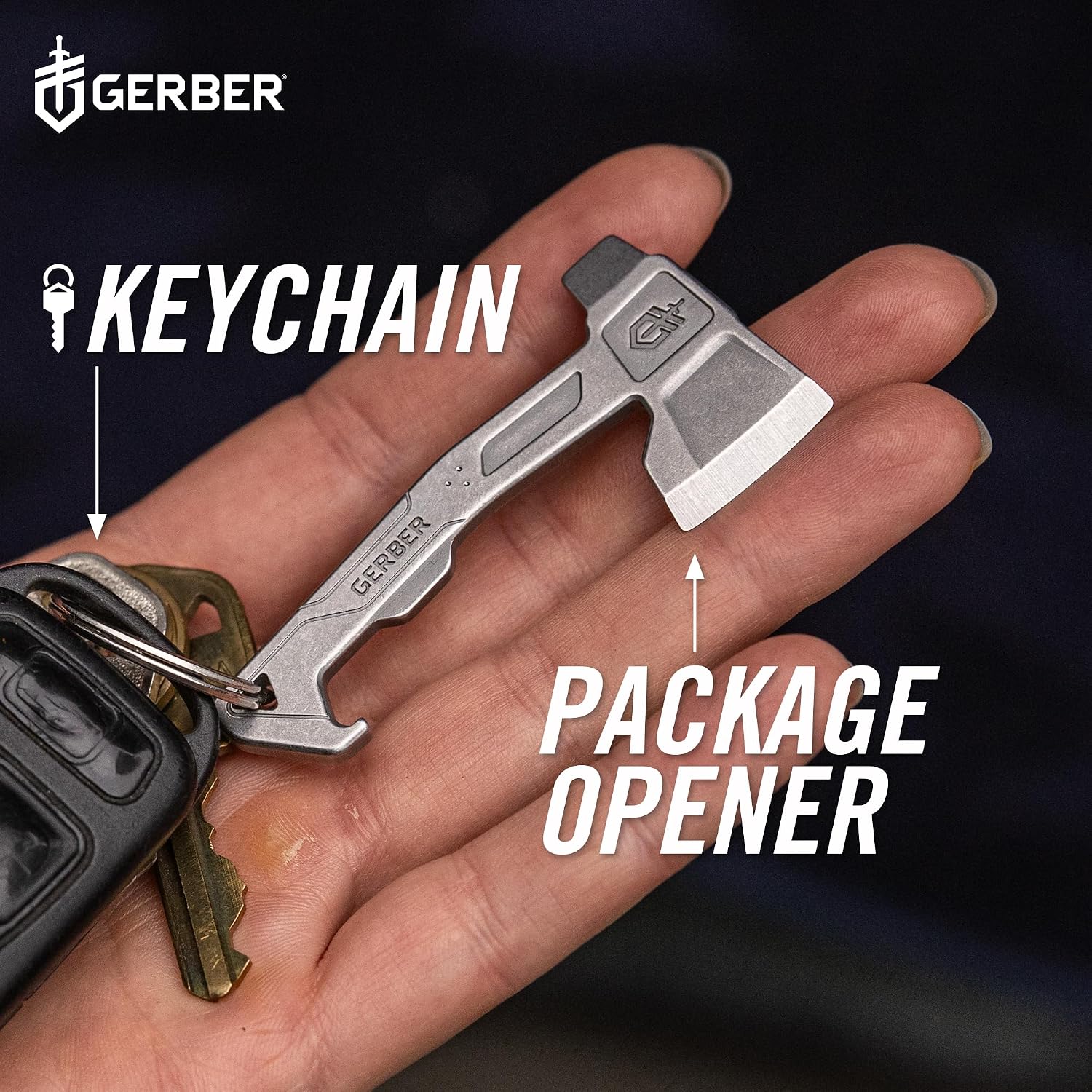 Gerber Gear Hatchet Keychain 3-in-1 Multitool, Clips to Pocket or Keychain with Bottle Opener, Flathead Driver, Package Opener, EDC Gear for Everyday Carry