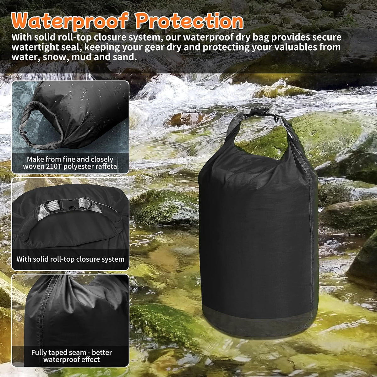Desoto Waterproof Dry Bag 2 packs, 2L/5L/10L/20L/40L/70L Dry Sack Lightweight Portable, Dry Storage Bag to Keep Gear Dry Clean for Kayaking, Gym, Hiking, Swimming, Camping