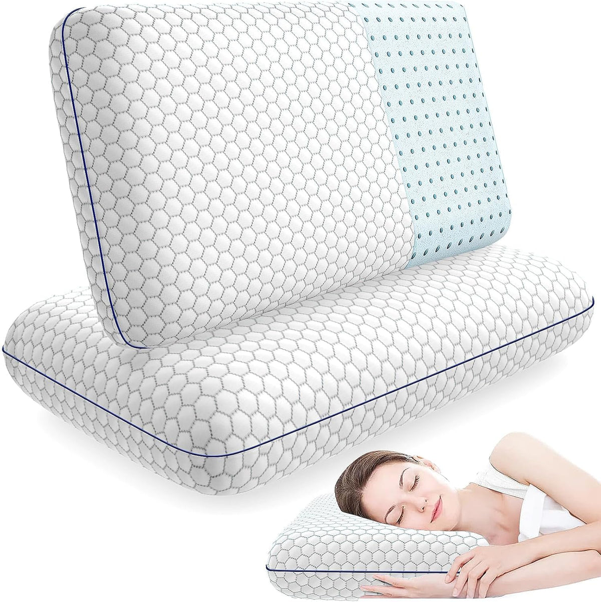 CushyOasis Memory Foam Pillows for Sleeping, Bed Pillow, Camping Size