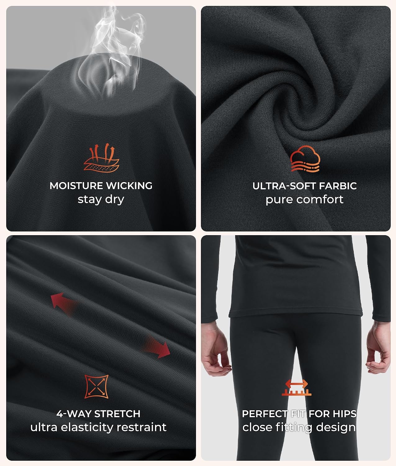 BAMBOO COOL Men's Thermal Underwear Lightweight Fleece Lined