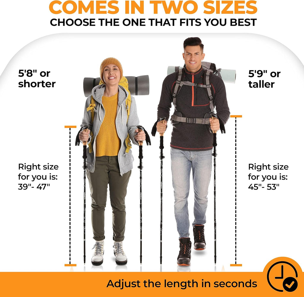 Foxelli Lightweight Trekking Poles – Compact Walking Sticks with Quick Locks, Ergonomic Cork Grip & All-Terrain Accessories – Adjustable Collapsible Poles for Travel & Hiking