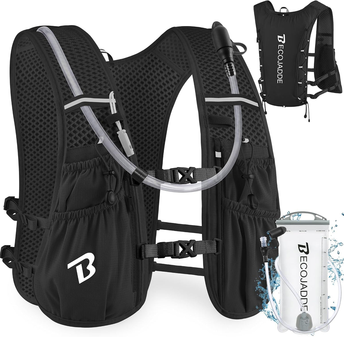 BECOJADDE Running Vest for Women Men, 5L/6L Lightweight Hydration Backpack Running Pack for Marathon, Trail, Cycling, Hiking, Jogging