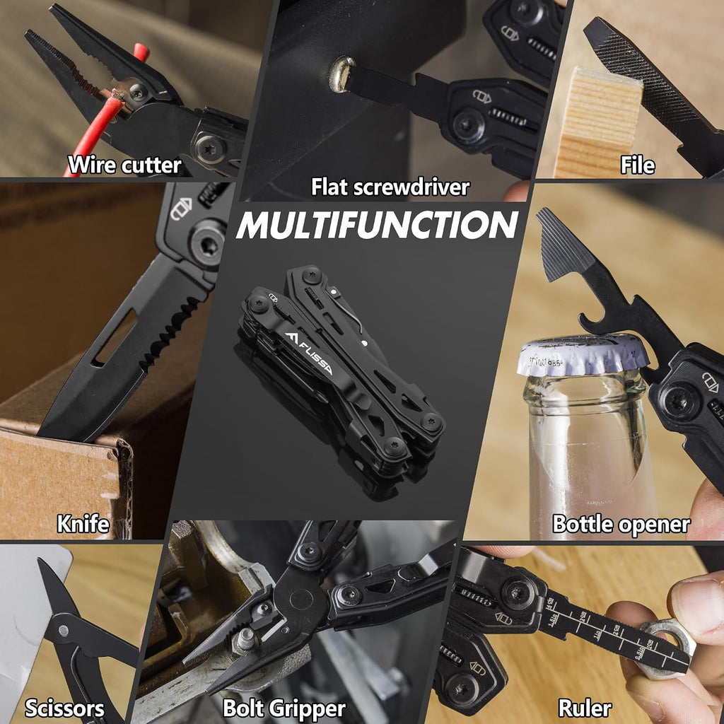 FLISSA 16-In-1 Multi Tool, EDC Multitool, Black