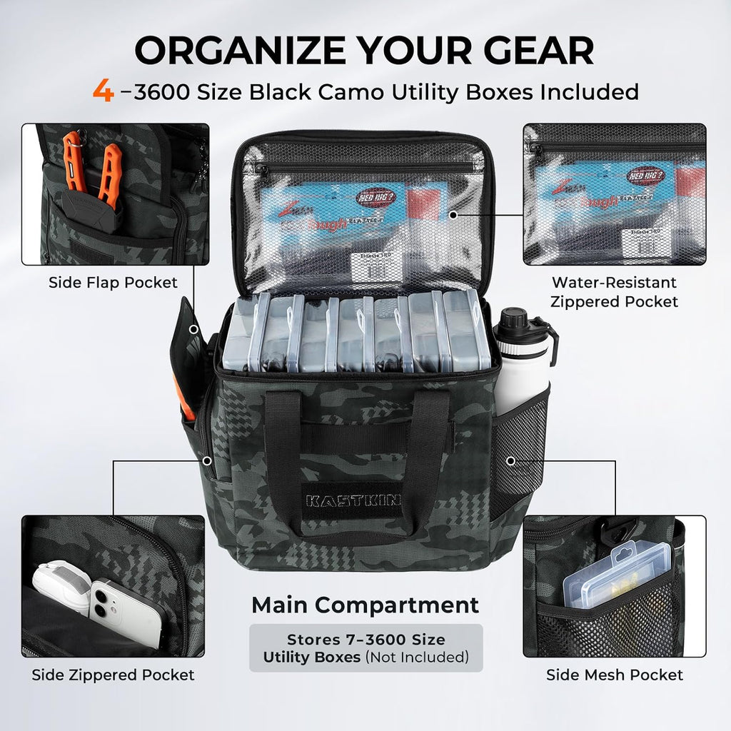 KastKing BaitSpace Tackle Bag with Removable Bait Binder, 4 Tackle Boxes