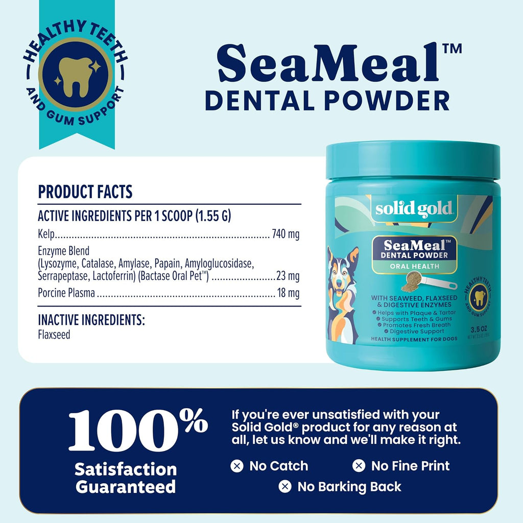 Solid Gold SeaMeal Dog Dental Powder – Plaque & Tartar Control, All Breeds