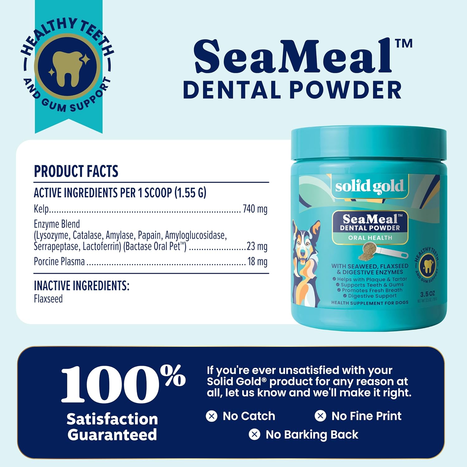 Solid Gold SeaMeal Dog Dental Powder – Plaque & Tartar Control, All Breeds