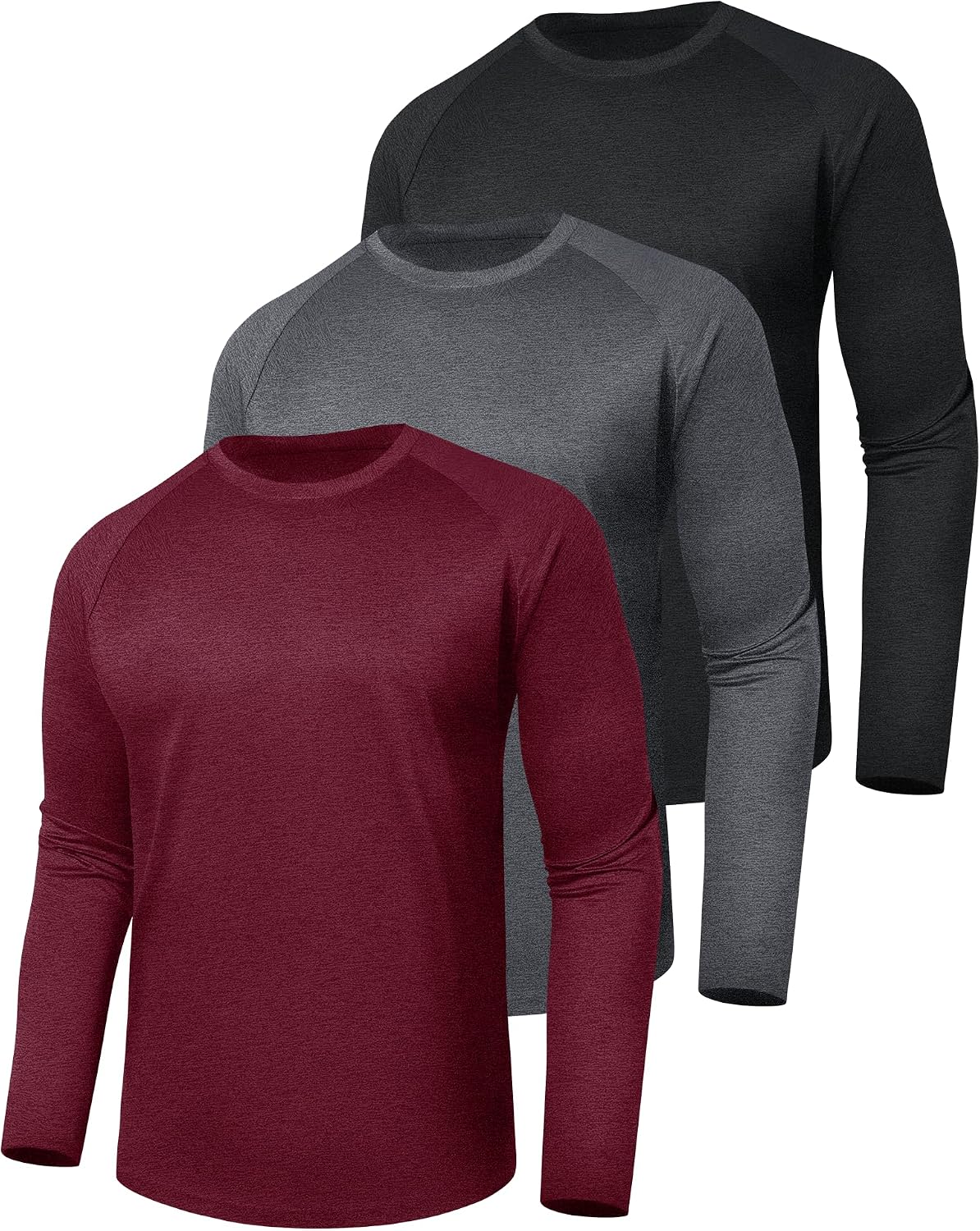 3 Pack Long Sleeve Shirts for Men - Quick Dry Moisture Wicking UV Sun Protection T-Shirts for Fishing Workout Athletic Gym