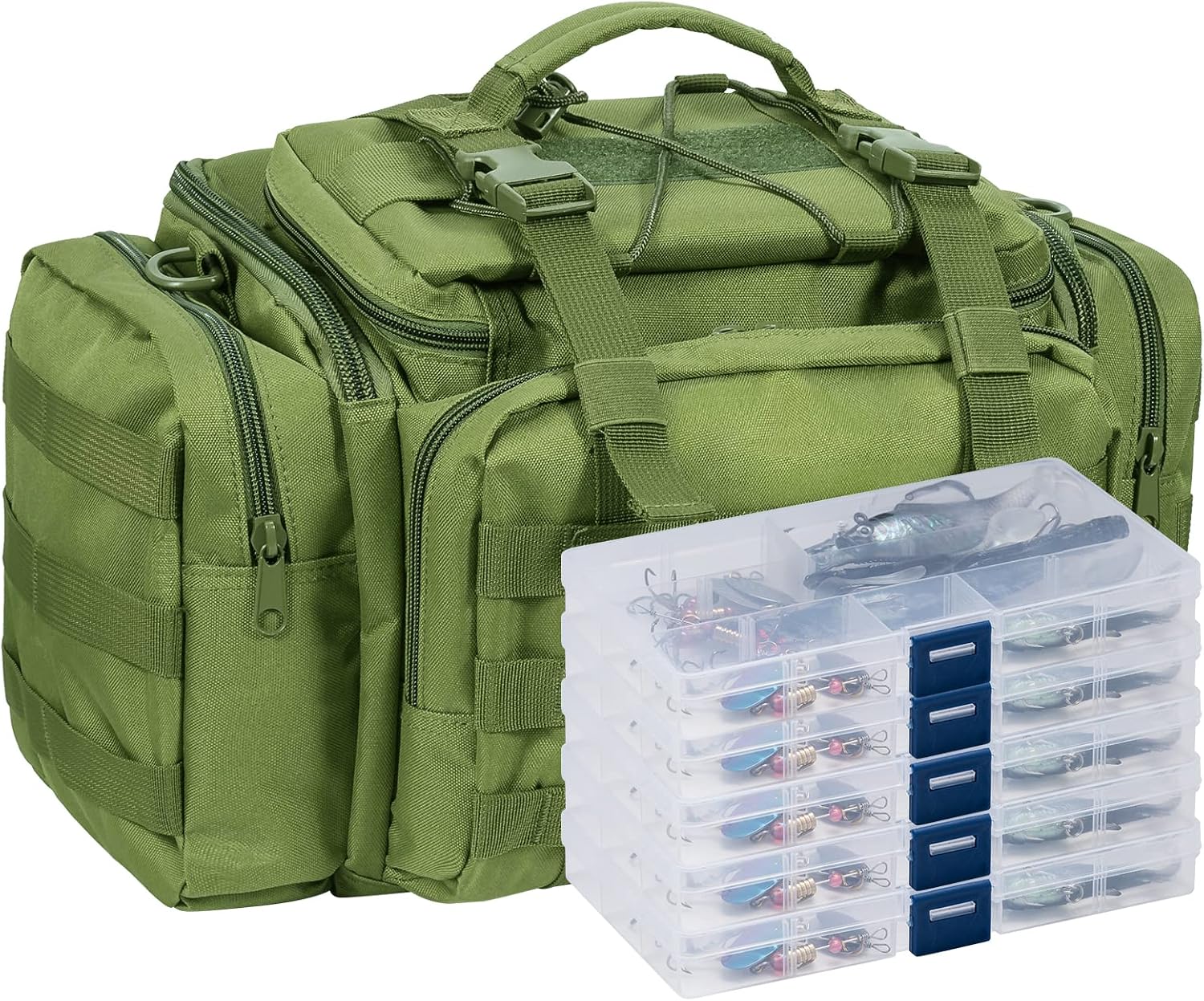 Dr.Fish Tackle Bag with 60 Fishing Lures Spinners Soft & Hard Baits