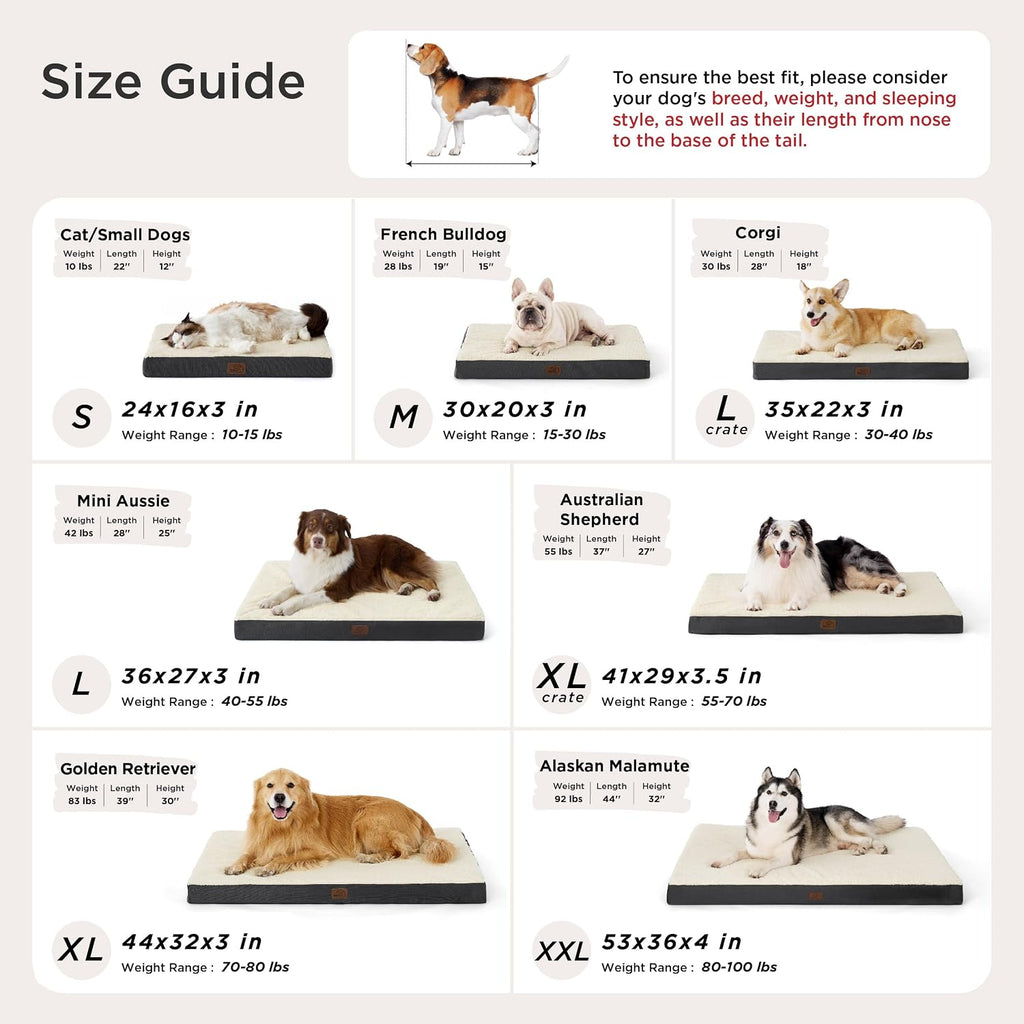 Bedsure Washable Dog Beds Large Sized Dog with Comfy Sherpa, 36x27in Grey