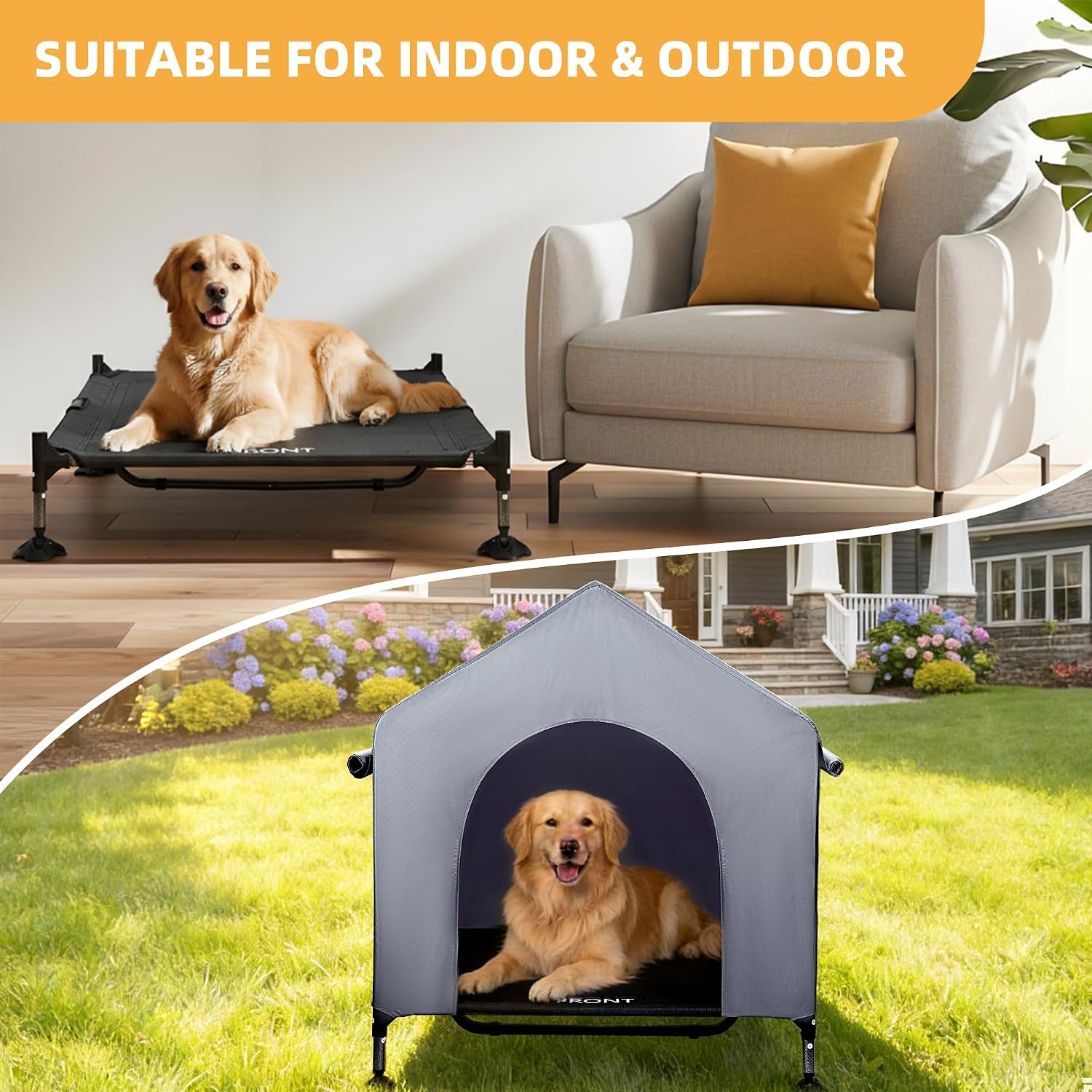 Dog House, 42” Large Dog House Outdoor Indoor Elevated Dog Cot Bed