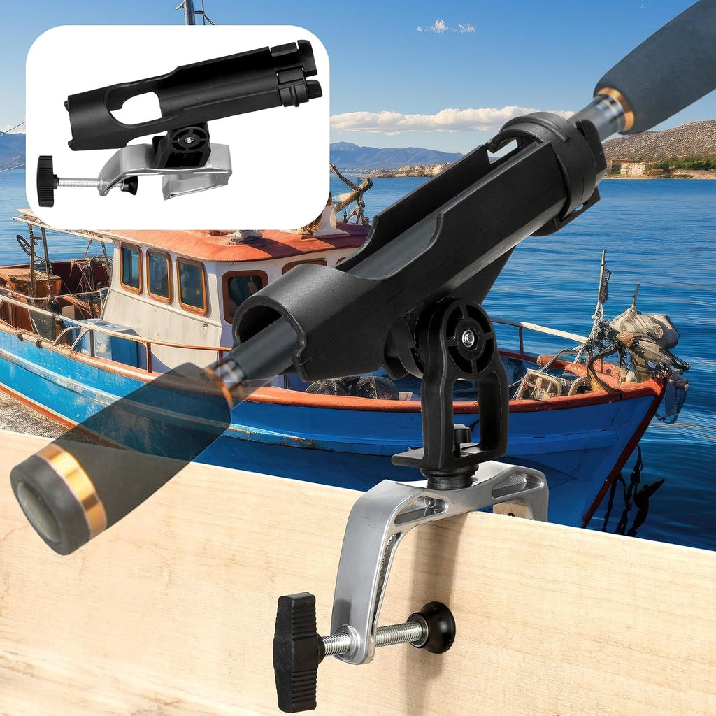 Liliful 6 Pack Fishing Boat Rod Holder 360 Degree Adjustable with Large Clamp Boat Rod Bracket Folding Fishing Pole Holders for Kayak Canoe Raft