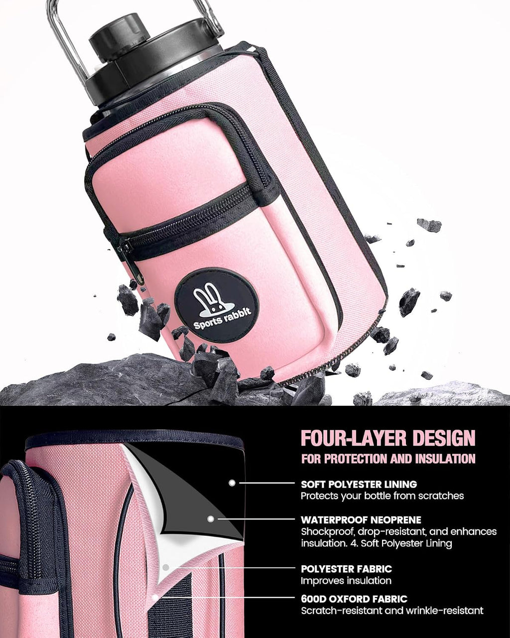 Sports rabbit Universal Water Bottle Holder with Strap & Phone Pocket