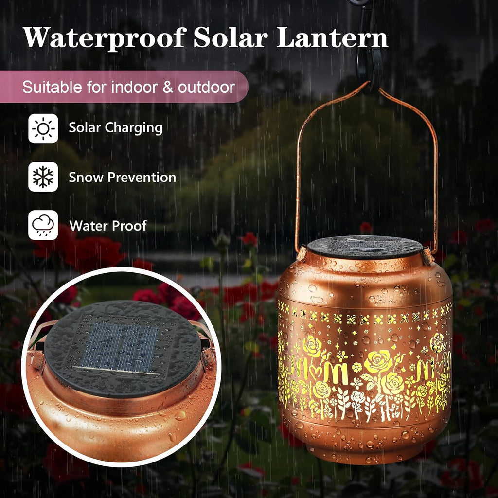 Mothers Day Gifts Solar Lanterns Rose Flowers Garden Decor Birthday Gifts for Women Mom Grandma Hanging Solar Lights Outdoor Waterproof Decoration for Outside LED Lanterns for Yard Patio Lawn