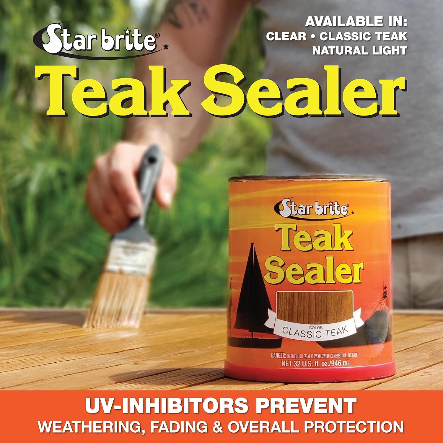 STAR BRITE Teak Sealer - No Drip, No Splash Formula - One-Coat, Durable Protection for All Fine Woods - Perfect for Outdoor Furniture & Marine Use - Classic Teak 16 OZ (088016)