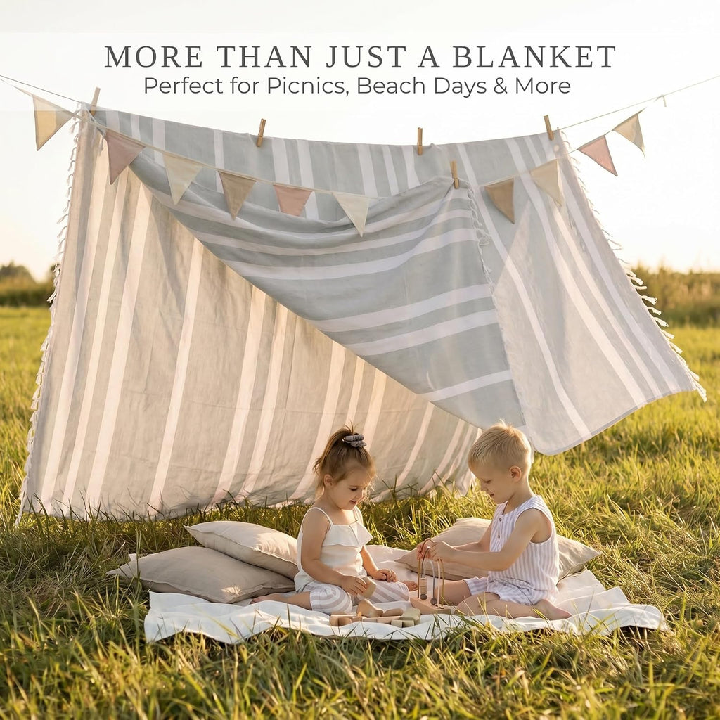 Beautiful Extra Large Beach Blanket with Tassels - Soft Turkish Towel