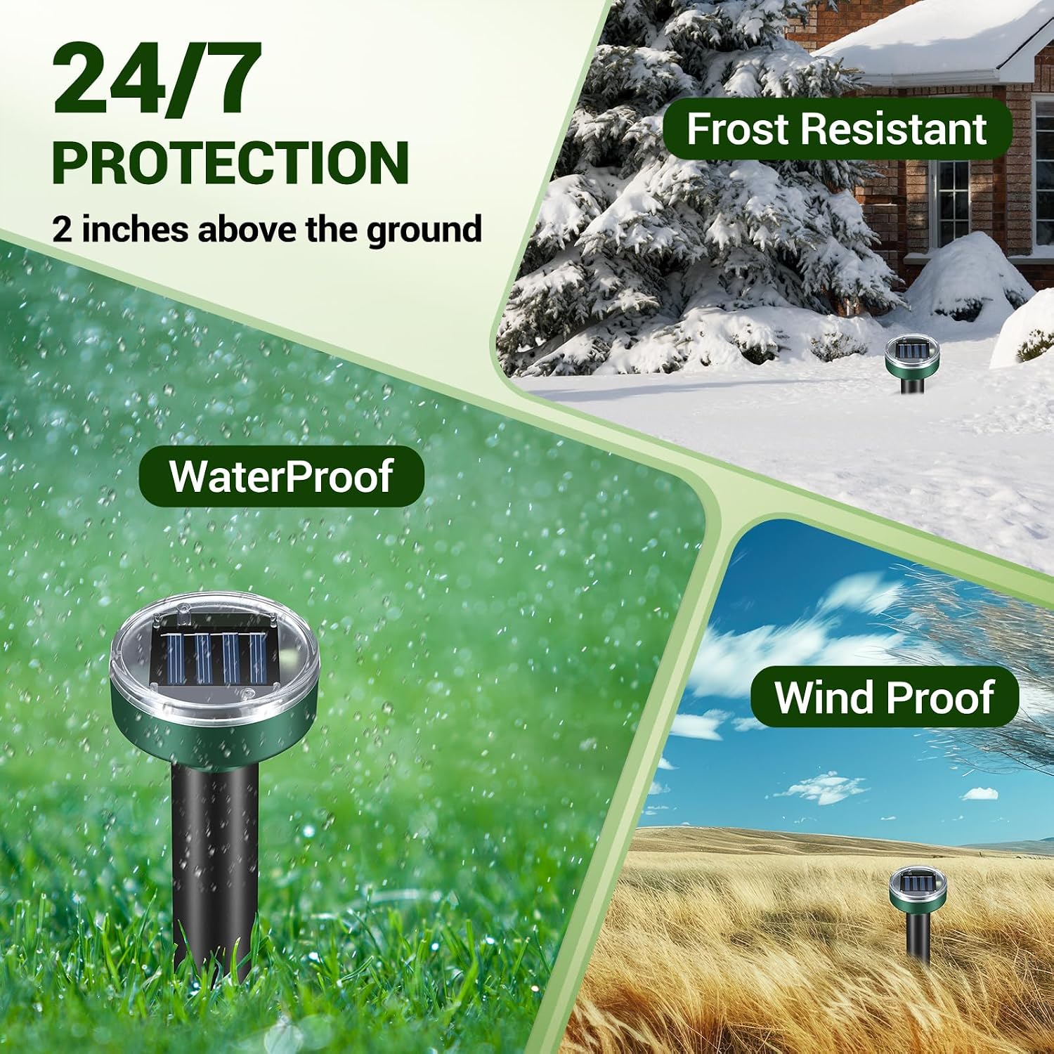 Mole Repellent for Lawns - Gopher Repeller Ultrasonic Solar Powered Vole Repellent Outdoor Waterproof Rat Deterrent Spikes Repellent Snake,Chipmunk,Groundhog,Sonic Mole Stakes for Garden,Yard