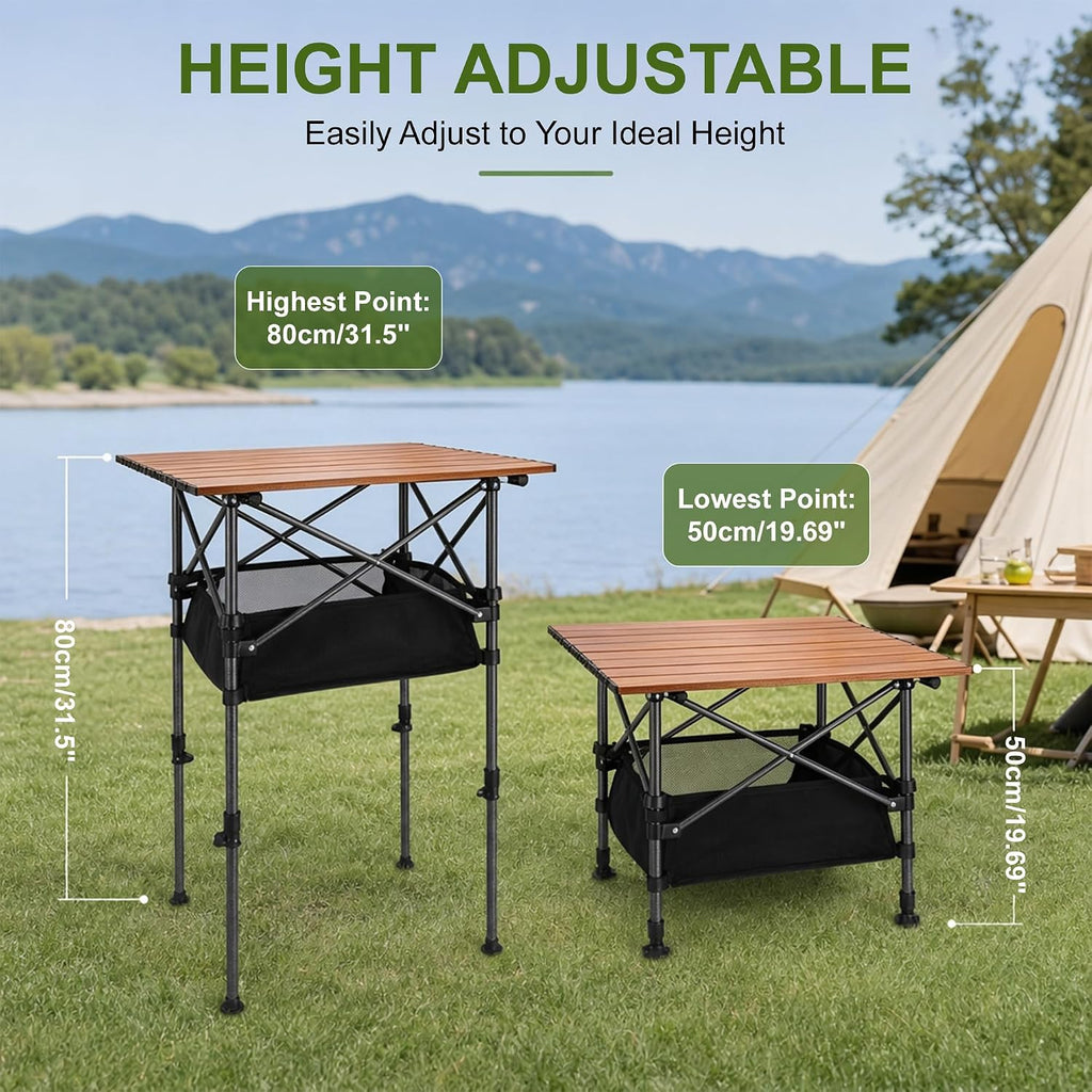 19.7"L x 20.9"W Folding Camping Table with Adjustable Height Brown