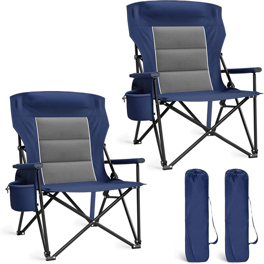 LET'S CAMP Oversized Camping Chairs High Back Lawn Chair 2 Pack(Blue)500LBS