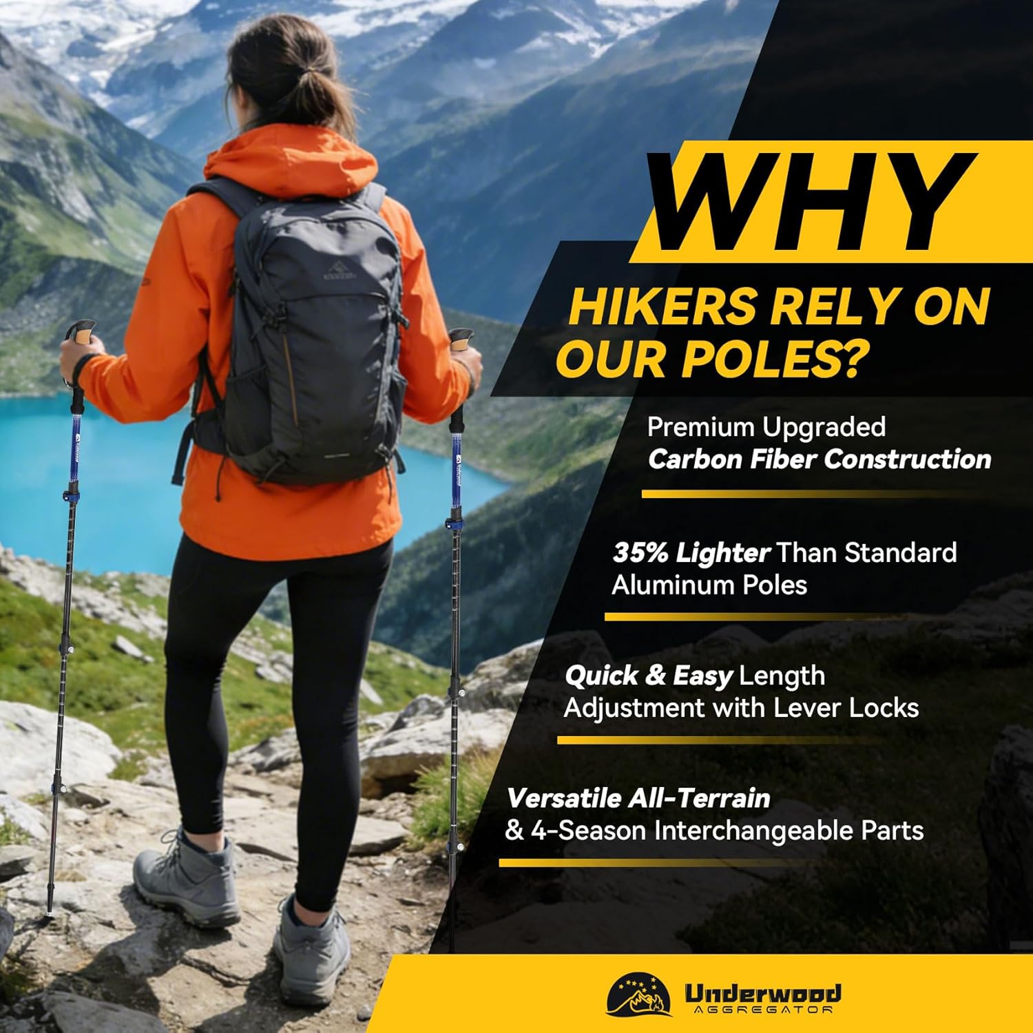 Carbon Fiber Trekking Poles for Hiking, Adjustable Cork Grip & Quick-Lock