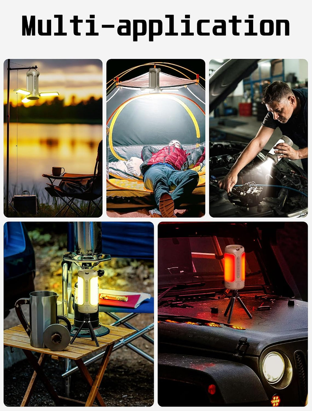 3 in 1 Folding Camping Lantern Rechargeable, 10000mAh Foldable LED Light for Tent Outdoor, IP54 Waterproof, 1500LM Camping Lights, Portable LED Flashlight, 5 Mode