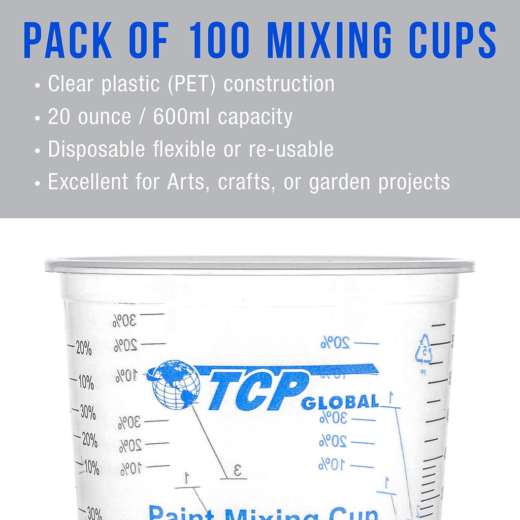 TCP Global 20 oz. (600ml) Graduated Plastic Mixing Cups - Box of 100