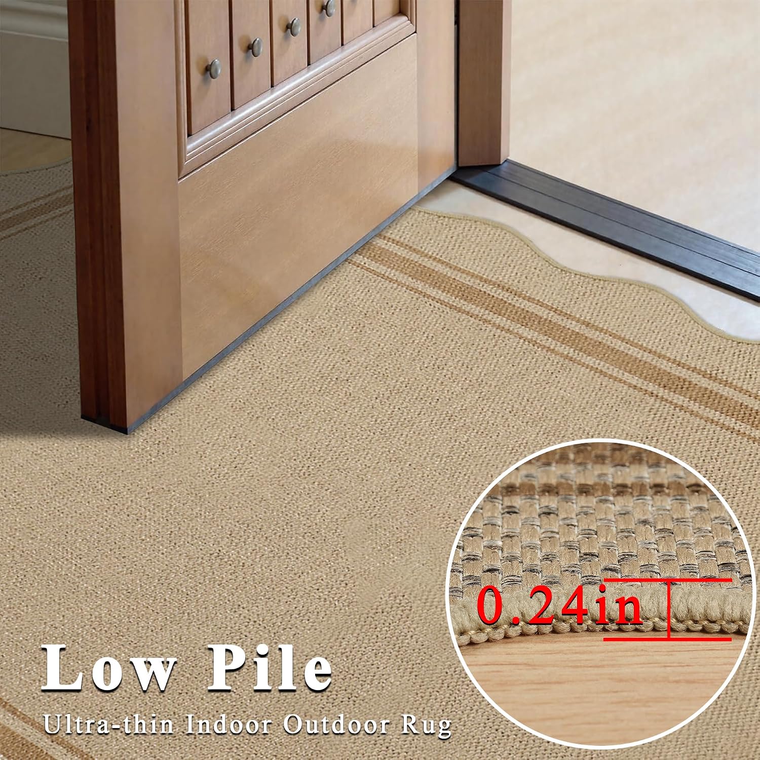 Zeeinx Easy Jute 3x5 Outdoor Scalloped Rug Washable Area Rug