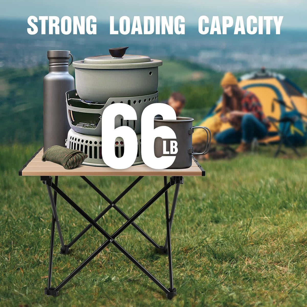 VILLEY Portable Camping Side Table, Ultralight Aluminum Folding Beach Table