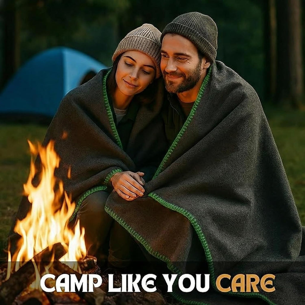 JMR Wool Camping Blanket, Fire Retardant Military Throw, Grey (66x90)