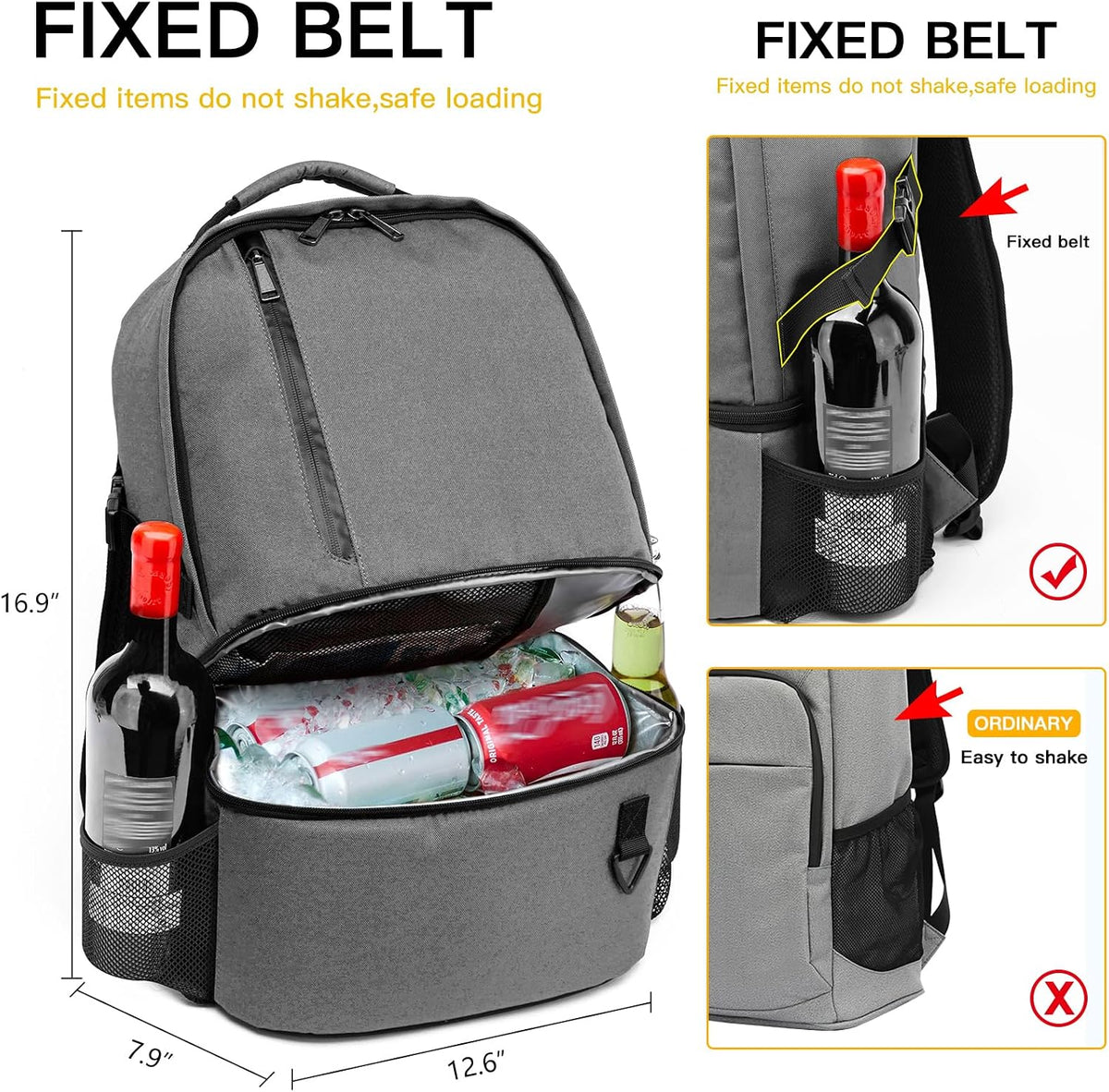 TUGUAN Dual Compartment Cooler Backpack Insulated 16Cans Lunch Box Backpack