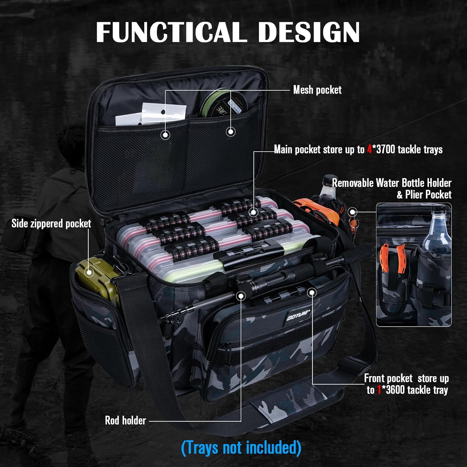 Goture Fishing Tackle Bag, Freshwater Saltwater Large Fishing Bag