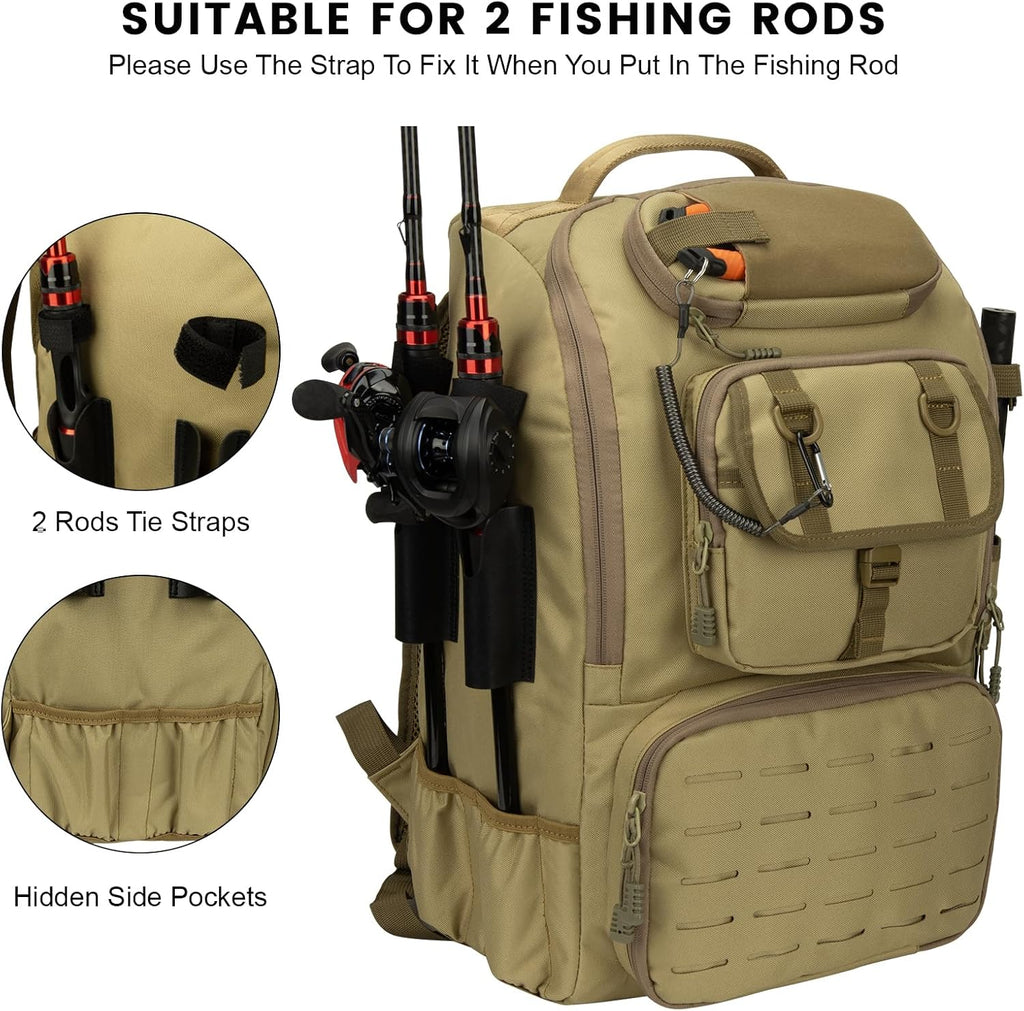 Fishing Backpack with Rod Holders 4 Tackle Boxes,40L Takle Bag for Camping