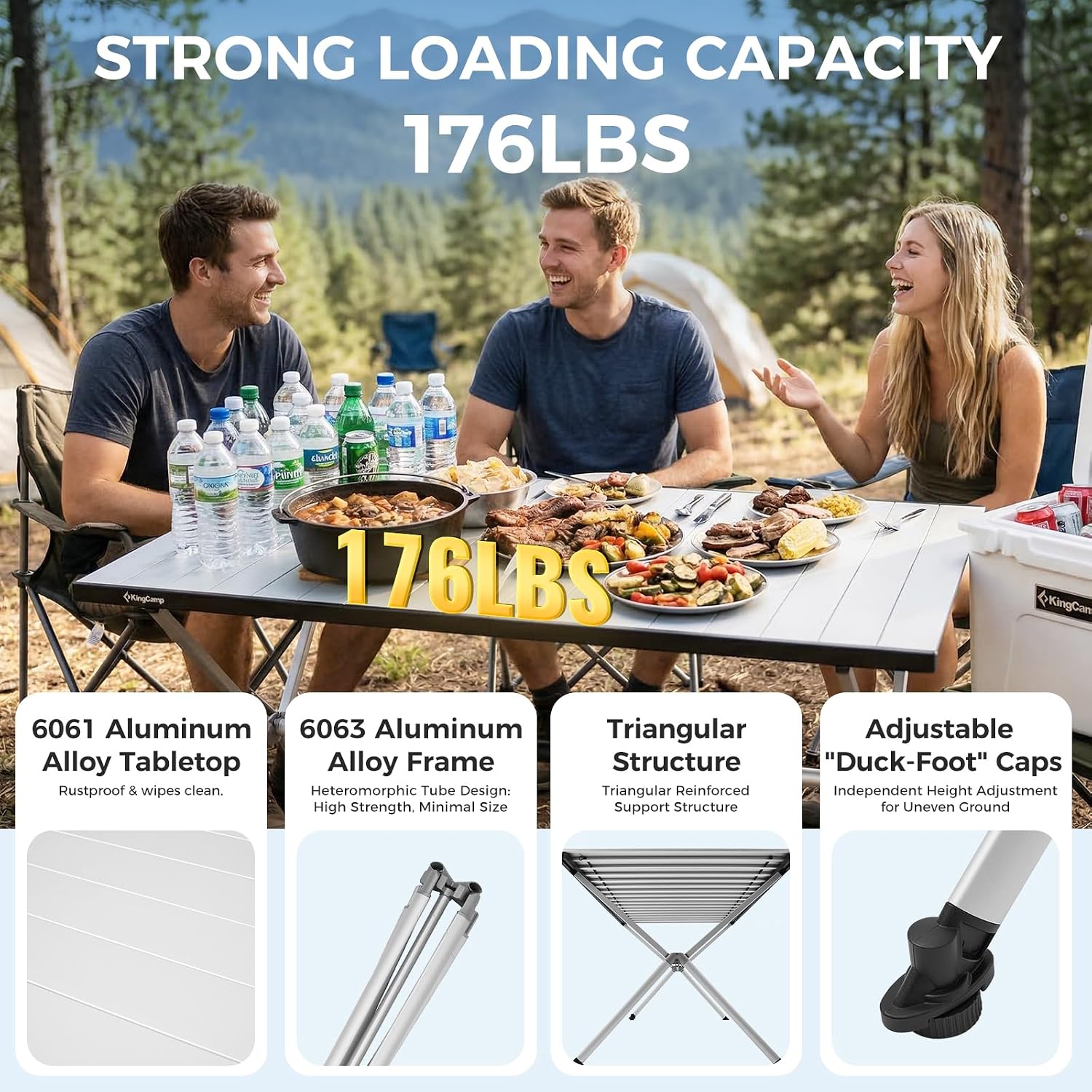 KingCamp Large 47" Folding Camping Table, Lightweight Outdoor Table 176 Lbs