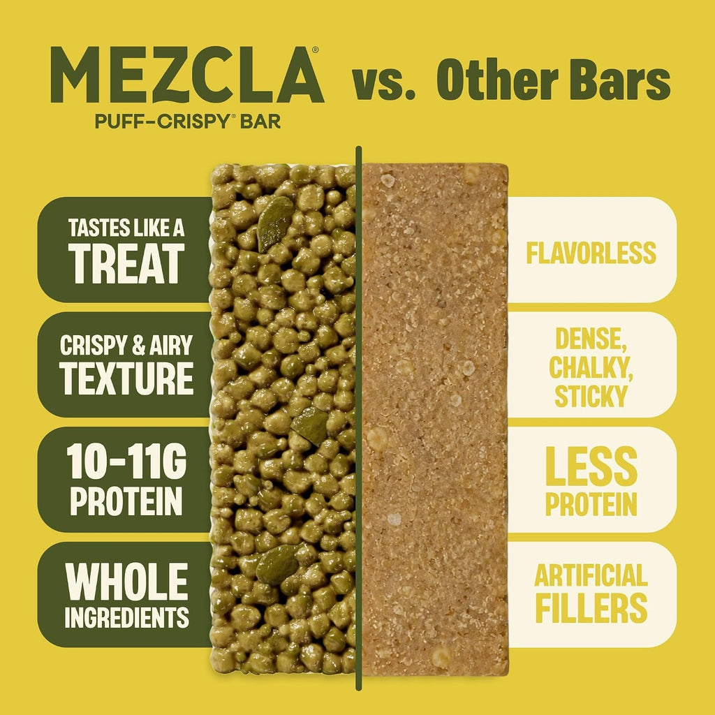 Mezcla Matcha Vanilla Puff Crispy Vegan Bars, 10g Protein, 12 Bars