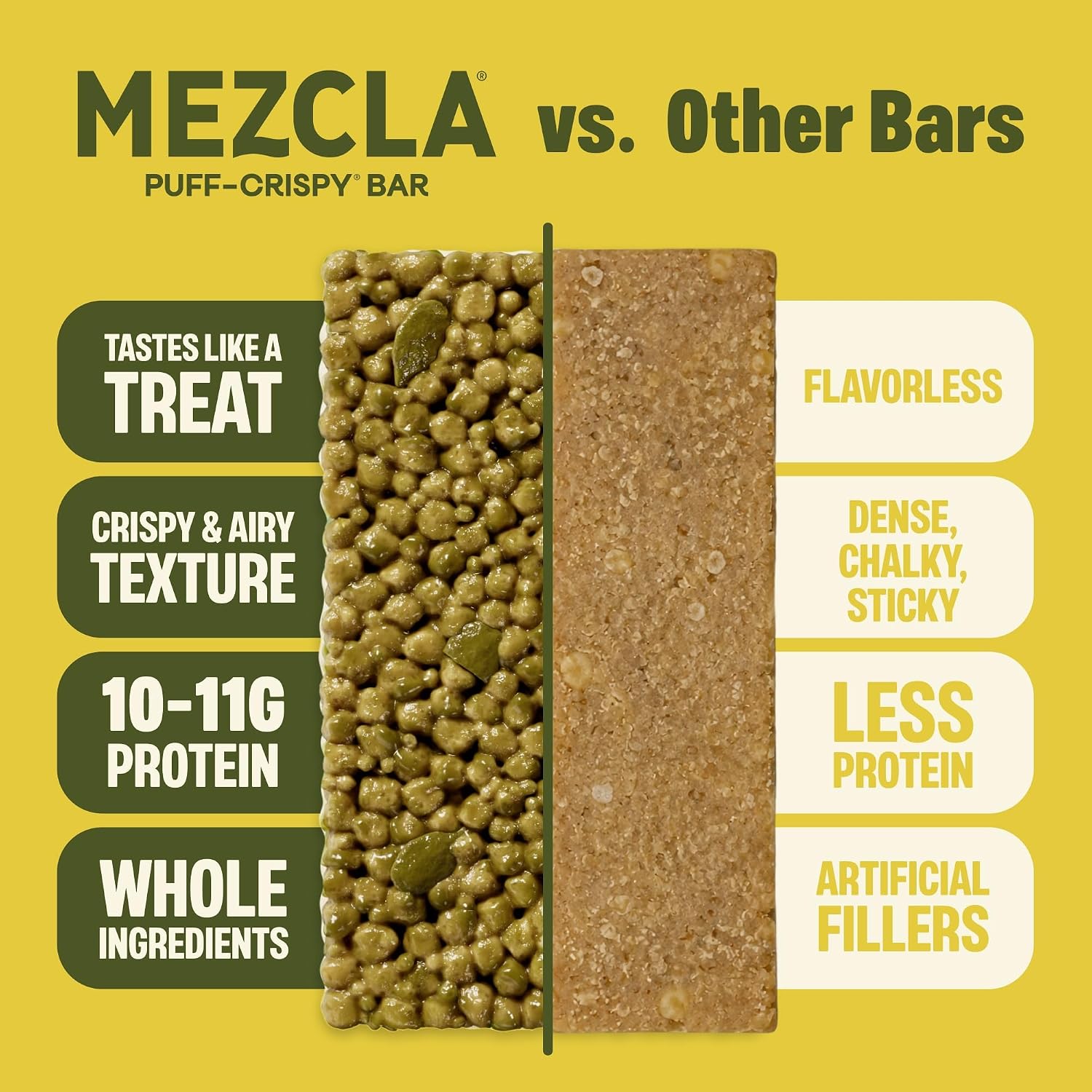 Mezcla Matcha Vanilla Puff Crispy Vegan Bars, 10g Protein, 12 Bars