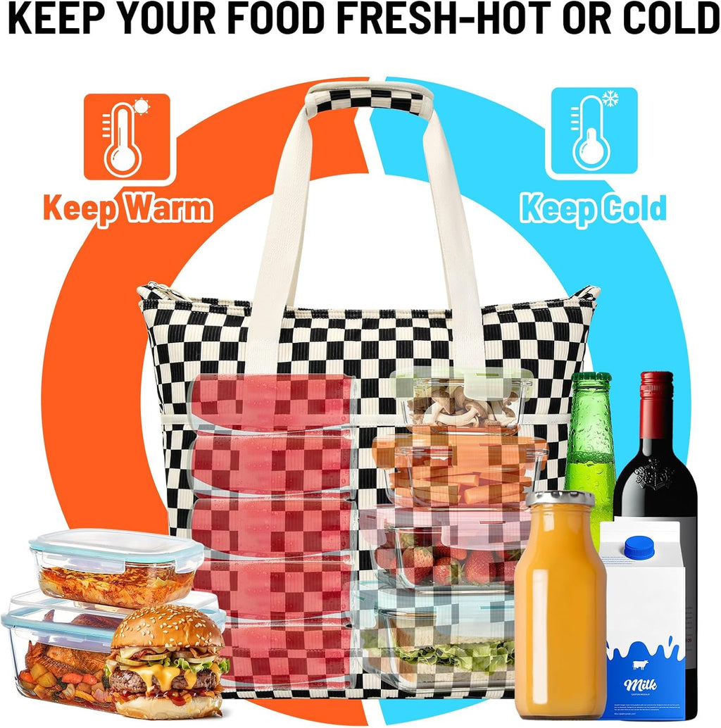 Corduroy Insulated Cooler Tote Bag for Grocery Shopping, Beach